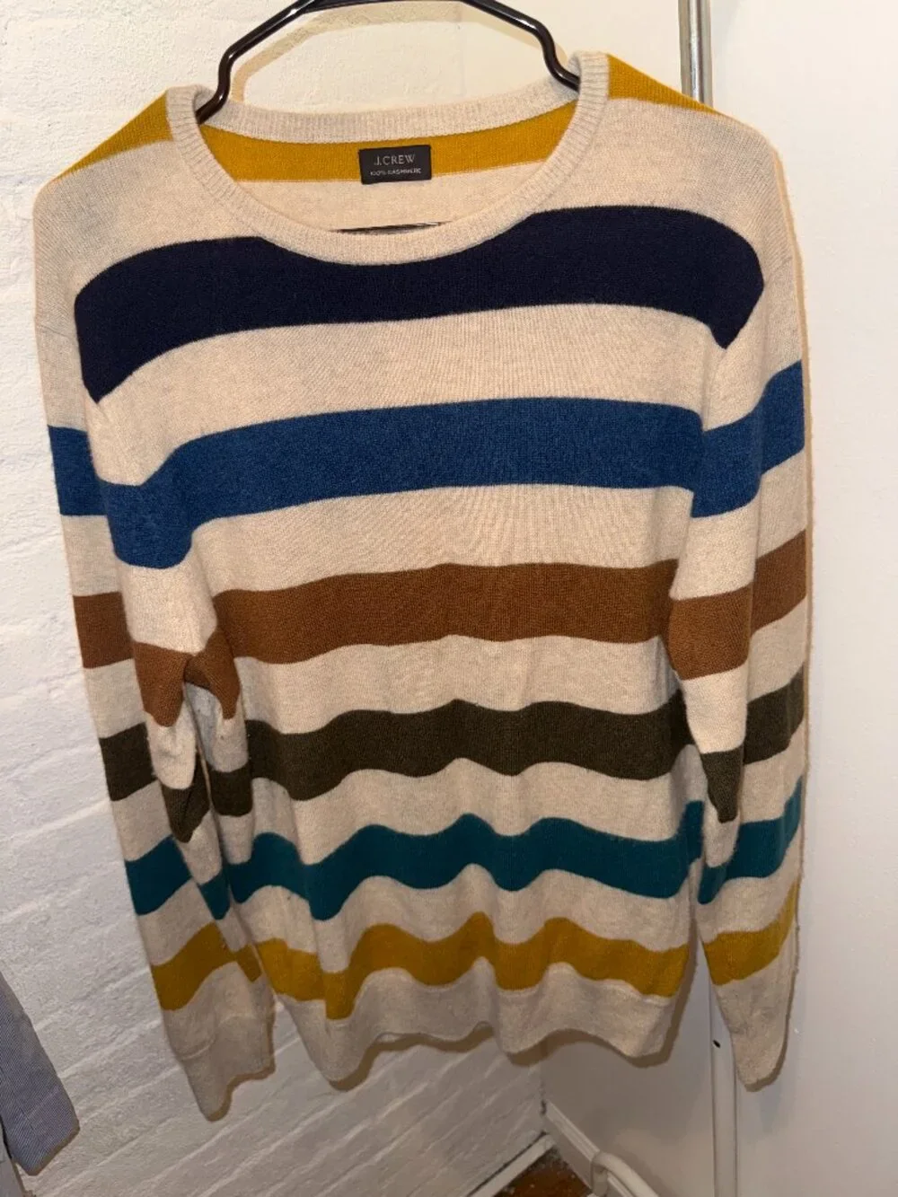 J.Crew Mens 100% Cashmere Crewneck Sweater Multicolor Block Stripe